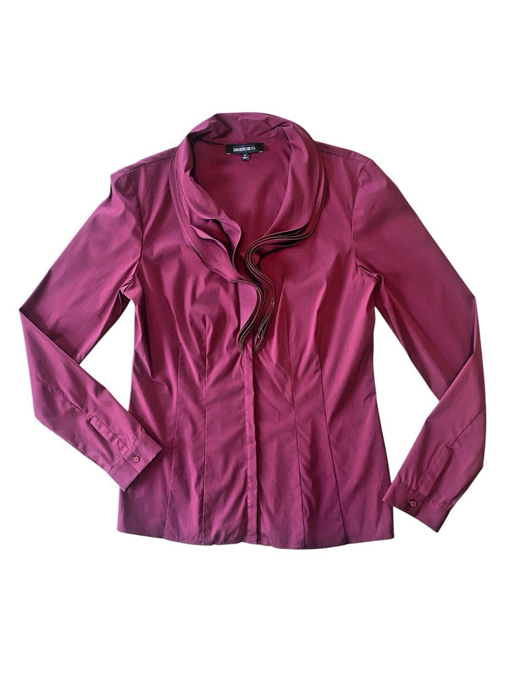 Lafayette 148 Blouse Womens Sz 2 Ruffled Collar Church Career Long Sleeve Shirt